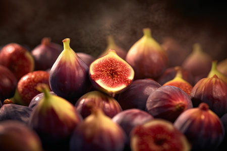 Fresh figs on dark background. Close up. Selective focus.の素材