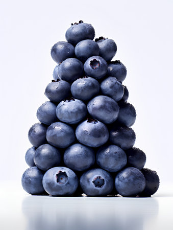 Pile of blueberries isolated on white background. Collage.の素材
