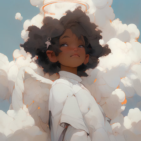 Fantasy illustration of a cute little girl with an angelic look.の素材