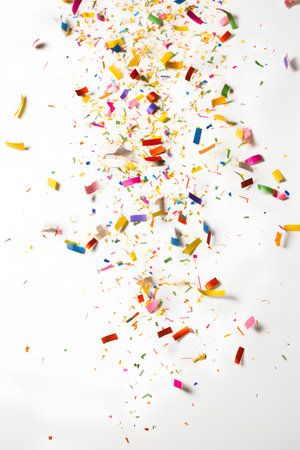 Colorful confetti and streamers on white background. Vector illustrationの素材