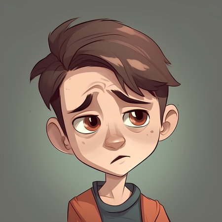 Portrait of a sad little boy. Vector illustration in cartoon style.の素材