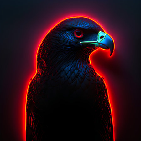 Eagle head with red neon glow. 3D rendering illustration.の素材