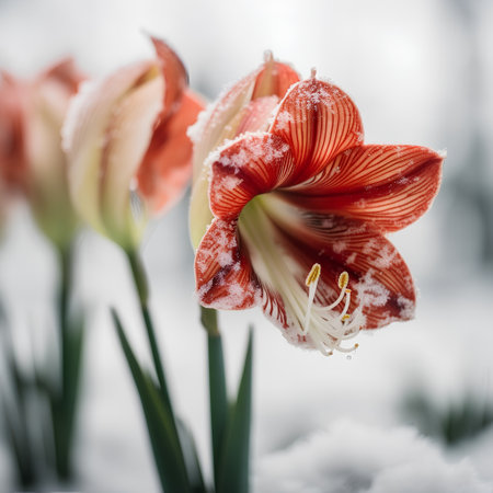 Hippeastrum (amaryllis) flowers in the snowの素材