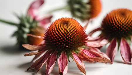 Echinacea flowers on a white background. Selective focus.の素材