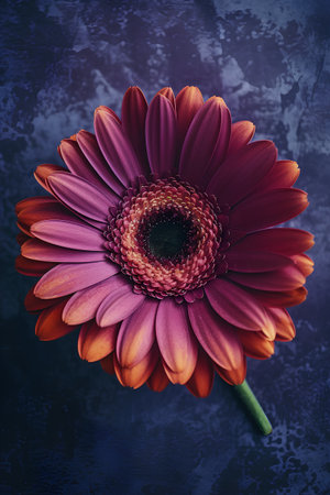 Beautiful gerbera flower on a dark blue background. Toned.の素材