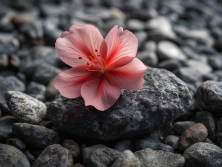 Hibiscus flower on the pebble stone background.の素材