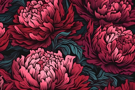 Seamless floral pattern with peony flowers. Vector illustration.の素材
