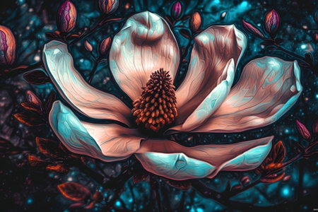 Magnolia flower on a dark background. Digital painting. Illustration.の素材