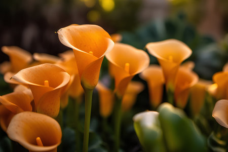 Beautiful yellow calla lily flowers in the garden, stock photoの素材