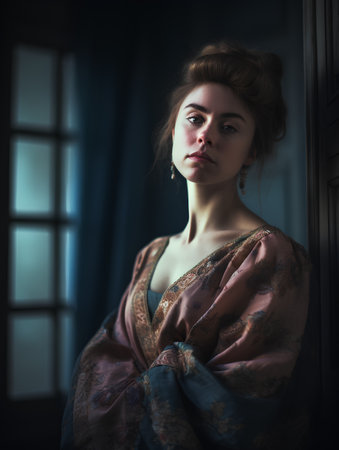 Portrait of a beautiful young woman in a vintage interior. Retro style.の素材