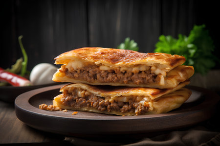 Traditional georgian burek with meat on a wooden backgroundの素材