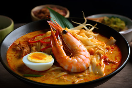 Tom yum kung, Thai spicy soup with shrimp and eggの素材