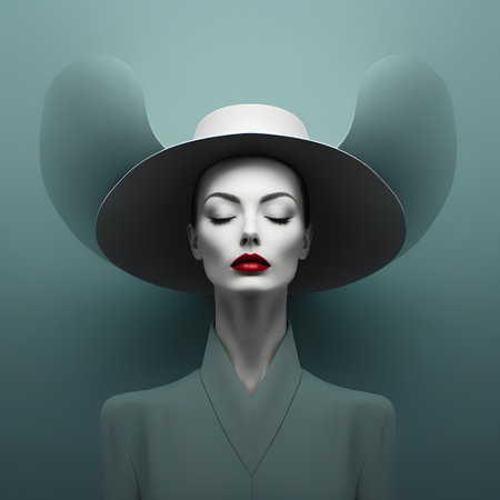 Fashion portrait of beautiful woman in hat. 3d rendering.の素材