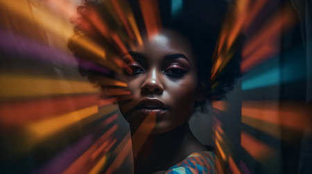 Fashion portrait of beautiful african american woman with afro hairstyleの素材