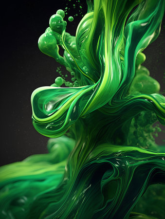 Abstract green paint splash. 3d rendering, 3d illustration.の素材