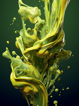 Splash of yellow liquid. 3d rendering, 3d illustration.の素材