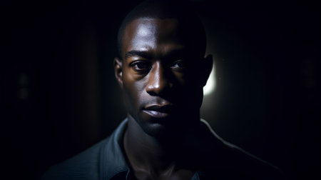 Portrait of a handsome african american man in dark roomの素材