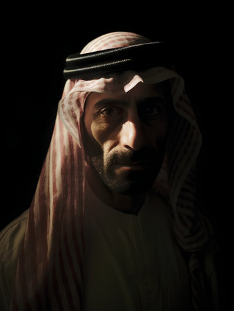 Portrait of an arabian man on a black background.の素材