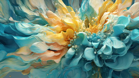 abstract background with blue, yellow and green paint splashes. 3d renderingの素材