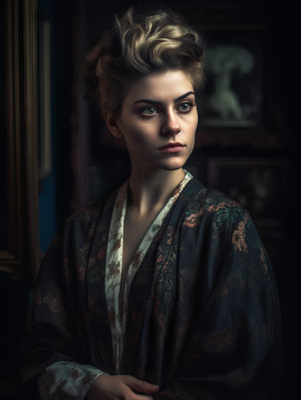Portrait of a beautiful young woman in medieval style. Vintage style.の素材
