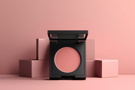 Cosmetic branding, fashion blog cover and girly glamour concept - Makeup powder and cosmetics product on pink podium background for beauty brand product presentation, luxury beauty brand adsの素材