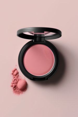 Make up brush with powder on pink background. 3d rendering.の素材