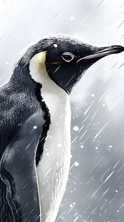 Penguin in the rain. 3d illustration. Winter.の素材