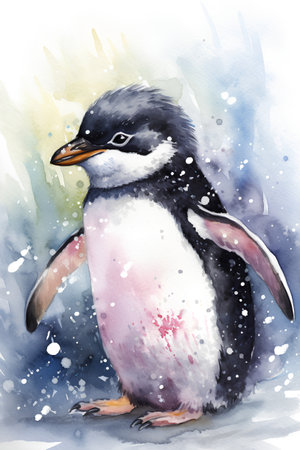 Watercolor penguin. Watercolor illustration on a white background.の素材