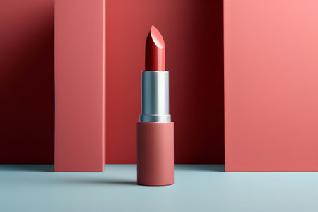Lipstick on a red background. 3d rendering and illustration.の素材