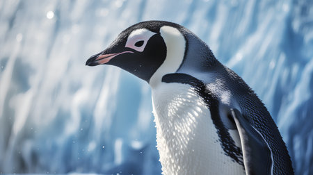 Penguin in the blue water. 3d render illustration.の素材