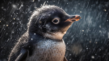 Gentoo penguin in the rain. Wildlife scene from nature.の素材