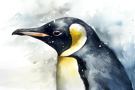Watercolor illustration of a penguin in winter. Hand-drawn illustration.の素材