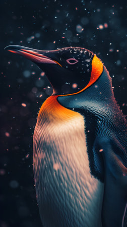 King penguin in the snow. 3d illustration. Fantasy.の素材