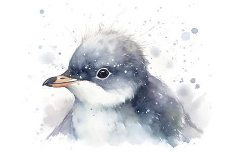 Watercolor illustration of a cute penguin on a white background.の素材