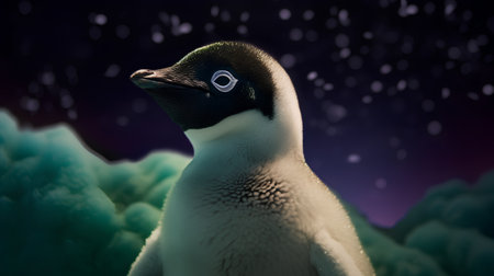 Penguin on the background of the night sky. 3d renderの素材