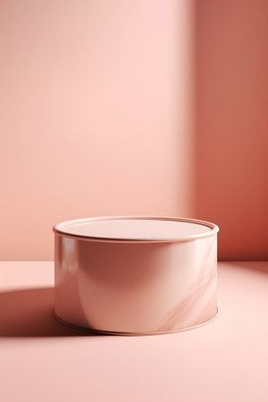 3d rendering of abstract minimal geometric forms. Glossy golden podium for your design in pink studio.の素材