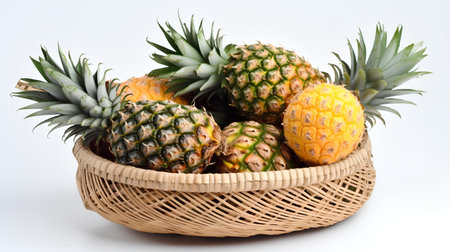 Pineapples in a basket on a white background, isolatedの素材