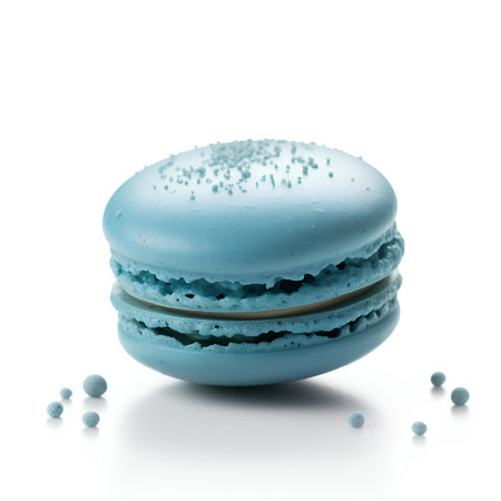 Blue macaroon isolated on white background. Clipping path included.の素材