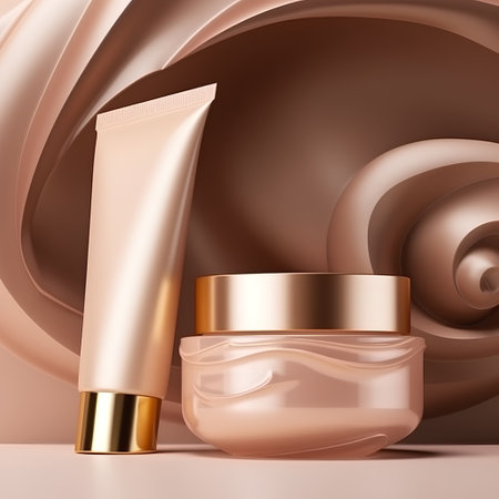 Cosmetic cream bottles on a brown background. 3d illustration.の素材