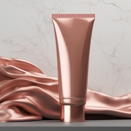 Cosmetic cream bottle with golden satin. 3d render.の素材