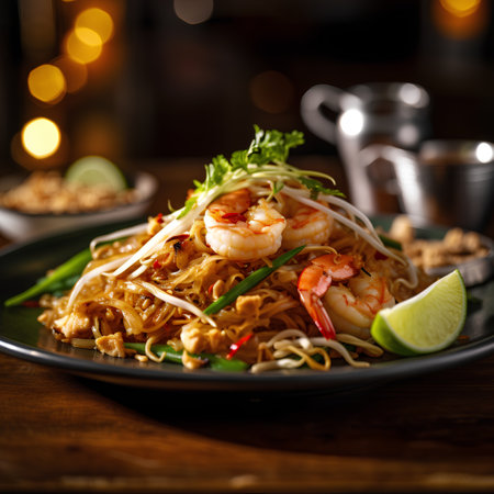 Pad Thai, stir-fried rice noodles with shrimps and vegetablesの素材