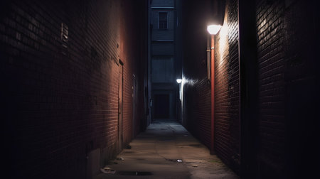 Night view of a narrow street in New York City, USA.の素材