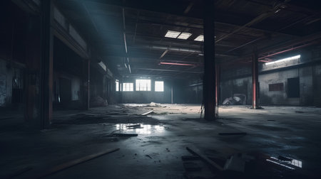 Abandoned industrial interior of an old factory building, tonedの素材