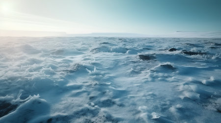 Winter landscape with frozen sea and snowdrifts. Nature composition.の素材