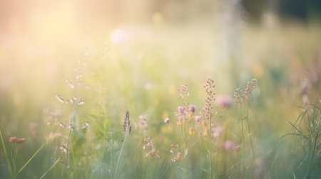Beautiful summer meadow with flowers. Soft focus. Vintage style.の素材