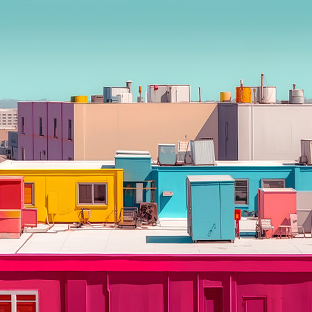 Colorful houses on the background of blue sky. 3d renderingの素材