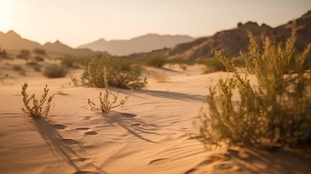 Desert landscape with sand dunes and grasses in the foregroundの素材