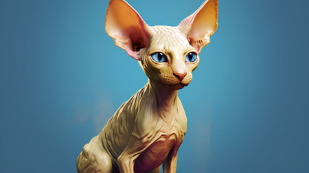 Sphynx cat on blue background. 3d illustration.の素材