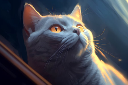Cat looking out of the window with a dreamy look. 3D renderingの素材