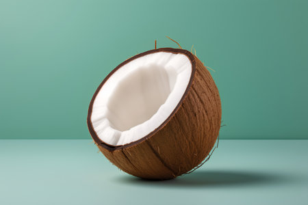 Coconut on a green background. 3d render. Illustration.の素材